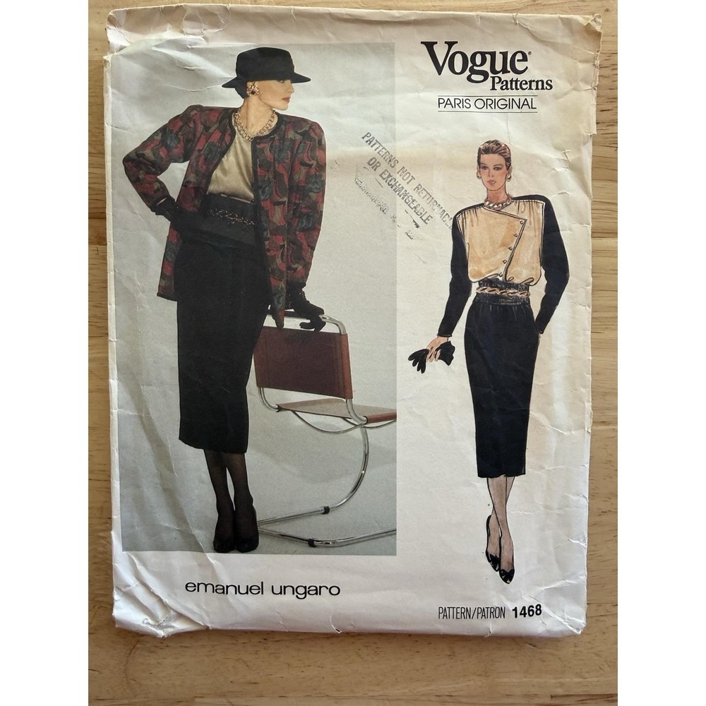 Vogue Paris Original Emanuel Ungaro Pattern 1468 Jacket, Skirt, Blouse Size 8 UC